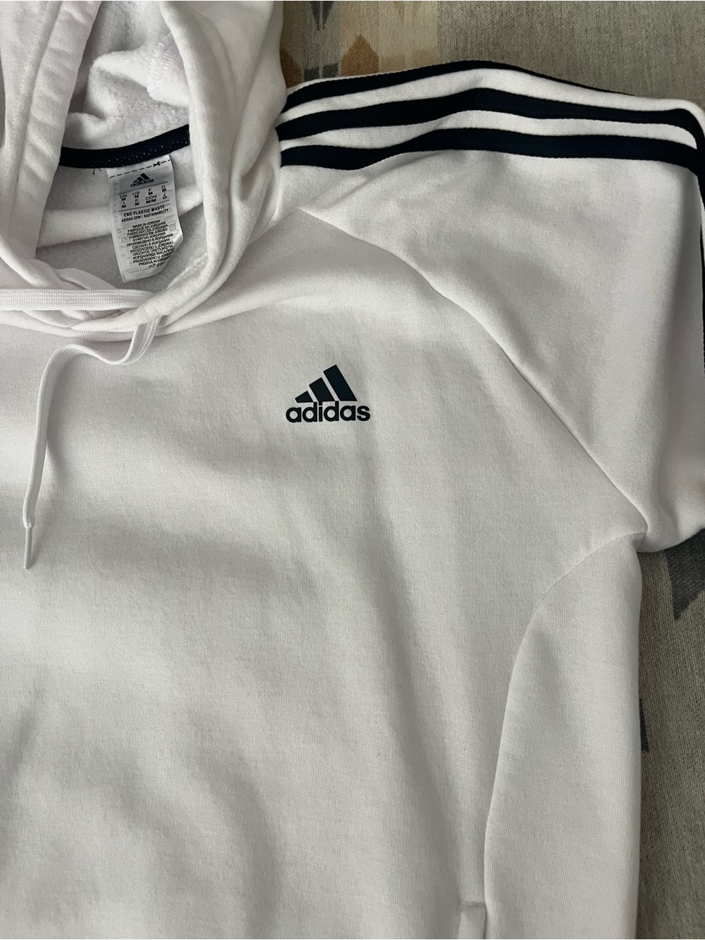NWOT adidas White Hoodie Sweatshirt with Black Three-Stripes